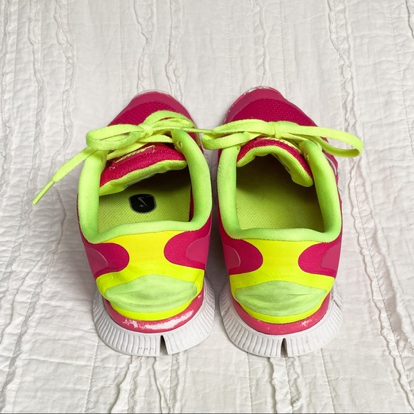 NIKE Free 5.0 Pink and Yellow Running Shoes - Picture 8 of 12